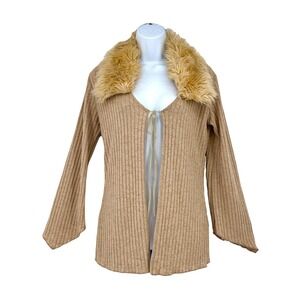 vintage 90s Y2K faux fur collar cardigan Bratz Bell Sleeve S Fashion Bug‎